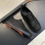 ZEGNA Triple Stitch™ Navy Deerskin Low-Top Slip-On Sneaker