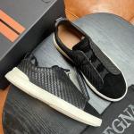 ZEGNA Triple Stitch™ Navy Deerskin Low-Top Slip-On Sneaker