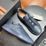 ZEGNA Triple Stitch™ Navy Deerskin Low-Top Slip-On Sneaker
