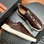ZEGNA Triple Stitch™ Navy Deerskin Low-Top Slip-On Sneaker