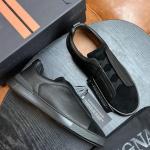ZEGNA Triple Stitch™ Navy Deerskin Low-Top Slip-On Sneaker
