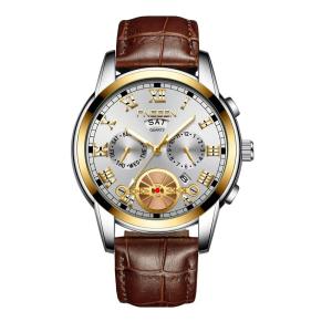 FNGEEN Heritage Classic Two-Tone Day-Date Leather Quartz Watch