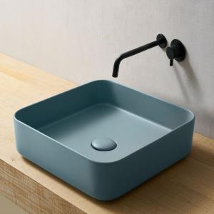 Slate&Nord™ Square Velvet-Matte Slate Blue Ceramic Vessel Sink