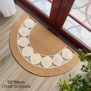 Semicircle Braided Cotton Jute Accent Mat with Circular Medallion Inlays